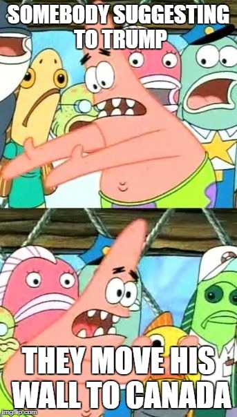 Put It Somewhere Else Patrick Meme | SOMEBODY SUGGESTING TO TRUMP; THEY MOVE HIS WALL TO CANADA | image tagged in memes,put it somewhere else patrick | made w/ Imgflip meme maker