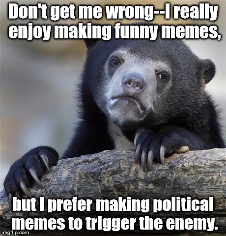 Memes are free speech! And the comments are like a rollercoaster ride! | Don't get me wrong--I really enjoy making funny memes, but I prefer making political memes to trigger the enemy. | image tagged in memes,confession bear,free speech,trigger,funny | made w/ Imgflip meme maker