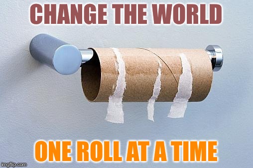 No More Toilet Paper | CHANGE THE WORLD; ONE ROLL AT A TIME | image tagged in no more toilet paper | made w/ Imgflip meme maker