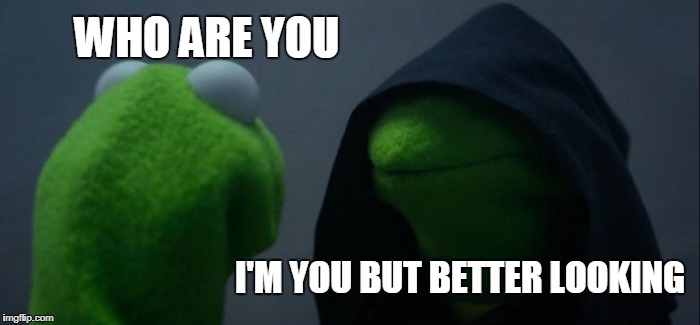 Evil Kermit Meme | WHO ARE YOU; I'M YOU BUT BETTER LOOKING | image tagged in memes,evil kermit | made w/ Imgflip meme maker