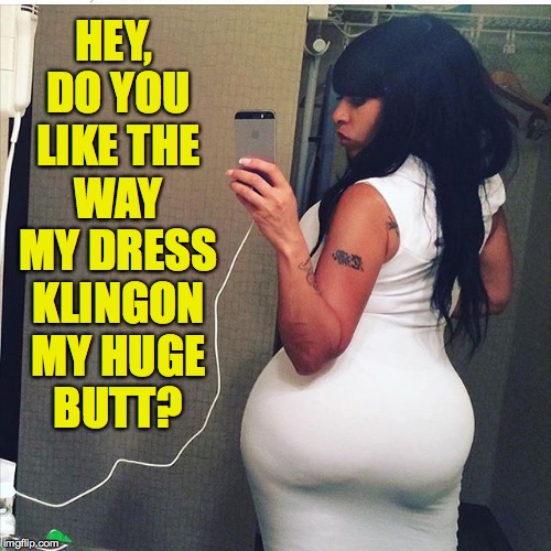 HEY, DO YOU LIKE THE WAY MY DRESS KLINGON MY HUGE BUTT? | made w/ Imgflip meme maker