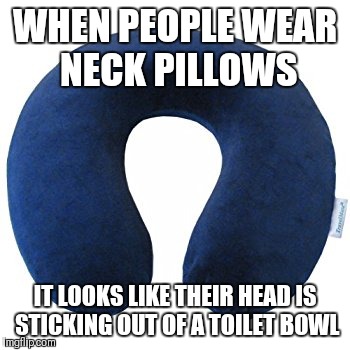 Toilet head | WHEN PEOPLE WEAR NECK PILLOWS; IT LOOKS LIKE THEIR HEAD IS STICKING OUT OF A TOILET BOWL | image tagged in toilet | made w/ Imgflip meme maker