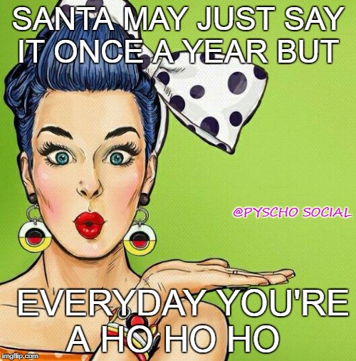 SANTA MAY JUST SAY IT ONCE A YEAR BUT; @PYSCHO SOCIAL; EVERYDAY YOU'RE A HO HO HO | image tagged in hoes | made w/ Imgflip meme maker
