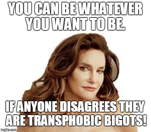YOU CAN BE WHATEVER YOU WANT TO BE. IF ANYONE DISAGREES THEY ARE TRANSPHOBIC BIGOTS! | made w/ Imgflip meme maker