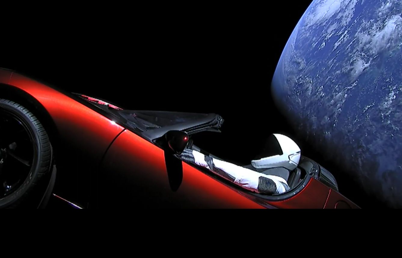 High Quality Spaceguy in red cabrio in outer space Blank Meme Template