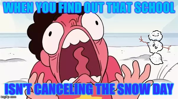 School snow day | WHEN YOU FIND OUT THAT SCHOOL; ISN'T CANCELING THE SNOW DAY | image tagged in steven universe,snow,school | made w/ Imgflip meme maker