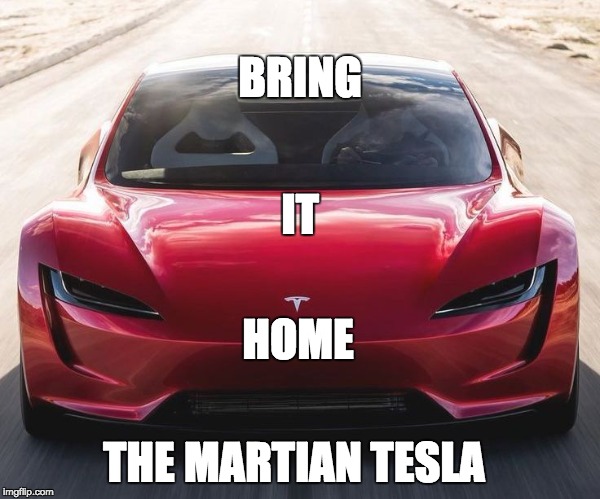 BRING; IT; HOME; THE MARTIAN TESLA | image tagged in the space tesla | made w/ Imgflip meme maker