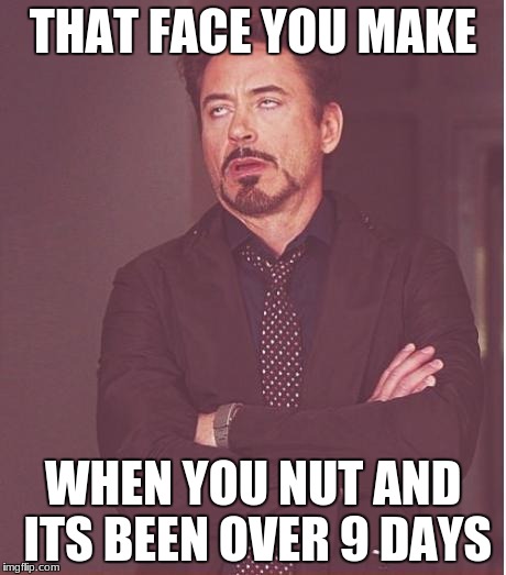 Face You Make Robert Downey Jr Meme | THAT FACE YOU MAKE; WHEN YOU NUT AND ITS BEEN OVER 9 DAYS | image tagged in memes,face you make robert downey jr | made w/ Imgflip meme maker