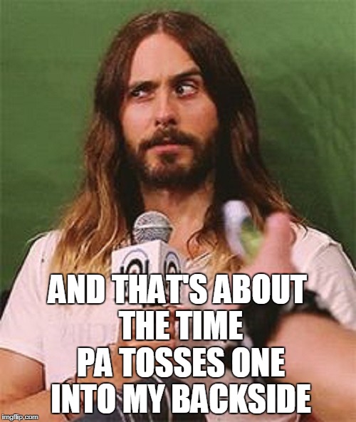 AND THAT'S ABOUT THE TIME PA TOSSES ONE INTO MY BACKSIDE | made w/ Imgflip meme maker