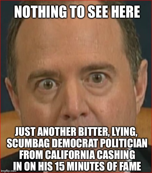 Adam Schiff | NOTHING TO SEE HERE; JUST ANOTHER BITTER, LYING, SCUMBAG DEMOCRAT POLITICIAN FROM CALIFORNIA CASHING IN ON HIS 15 MINUTES OF FAME | image tagged in adam schiff,democratic party,fbi investigation,california | made w/ Imgflip meme maker