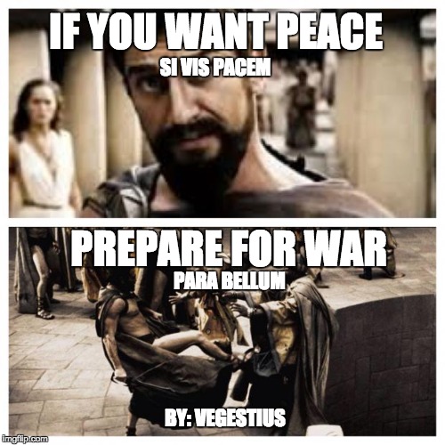 300 | SI VIS PACEM; IF YOU WANT PEACE; PREPARE FOR WAR; PARA BELLUM; BY: VEGESTIUS | image tagged in 300 | made w/ Imgflip meme maker