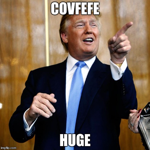 Donald Trump | COVFEFE; HUGE | image tagged in donald trump | made w/ Imgflip meme maker