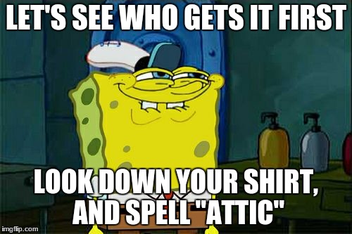 Old Dad jokes | LET'S SEE WHO GETS IT FIRST; LOOK DOWN YOUR SHIRT, AND SPELL "ATTIC" | image tagged in memes,dont you squidward | made w/ Imgflip meme maker