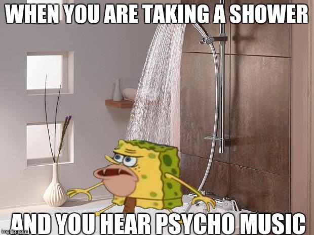 SHOWER BATH | WHEN YOU ARE TAKING A SHOWER; AND YOU HEAR PSYCHO MUSIC | image tagged in shower bath | made w/ Imgflip meme maker