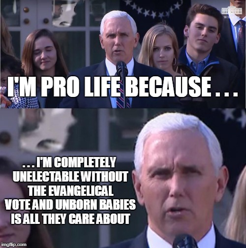 Right to Life...sure, I guess | I'M PRO LIFE BECAUSE . . . . . . I'M COMPLETELY UNELECTABLE WITHOUT THE EVANGELICAL VOTE AND UNBORN BABIES IS ALL THEY CARE ABOUT | image tagged in pro life,politics | made w/ Imgflip meme maker