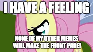 Shy Fluttershy | I HAVE A FEELING; NONE OF MY OTHER MEMES WILL MAKE THE FRONT PAGE! | image tagged in shy fluttershy | made w/ Imgflip meme maker