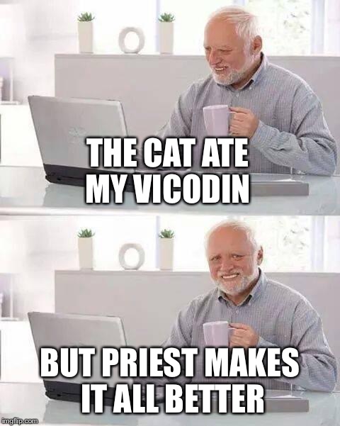THE CAT ATE MY VICODIN BUT PRIEST MAKES IT ALL BETTER | made w/ Imgflip meme maker