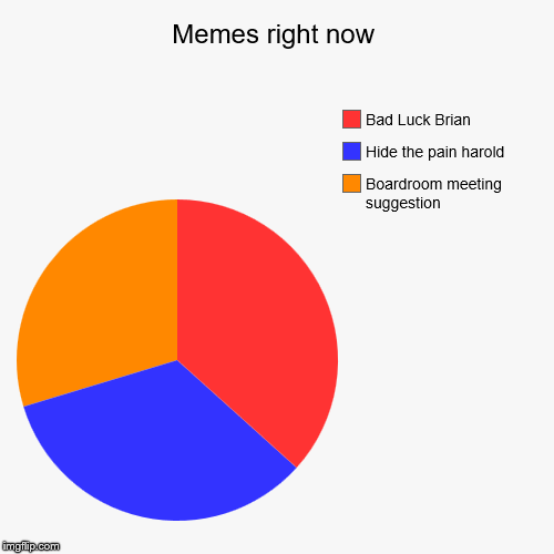 Memes right now | Boardroom meeting suggestion, Hide the pain harold, Bad Luck Brian | image tagged in funny,pie charts | made w/ Imgflip chart maker