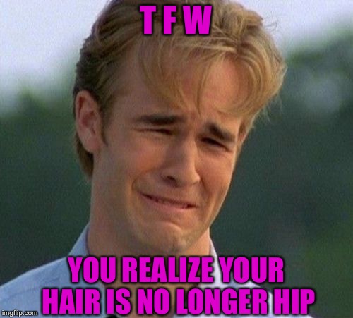 1990s First World Problems Meme | T F W; YOU REALIZE YOUR HAIR IS NO LONGER HIP | image tagged in memes,1990s first world problems | made w/ Imgflip meme maker