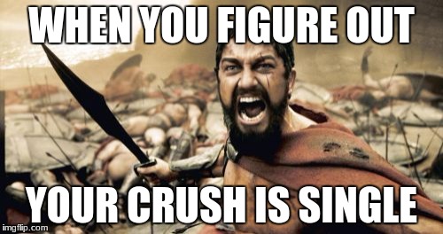 Sparta Leonidas Meme | WHEN YOU FIGURE OUT; YOUR CRUSH IS SINGLE | image tagged in memes,sparta leonidas | made w/ Imgflip meme maker