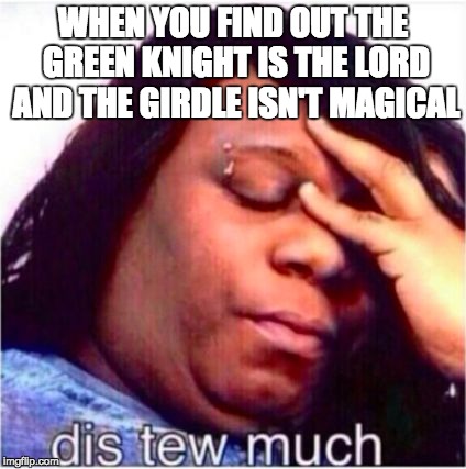 Dis Tew Much | WHEN YOU FIND OUT THE GREEN KNIGHT IS THE LORD AND THE GIRDLE ISN'T MAGICAL | image tagged in dis tew much | made w/ Imgflip meme maker