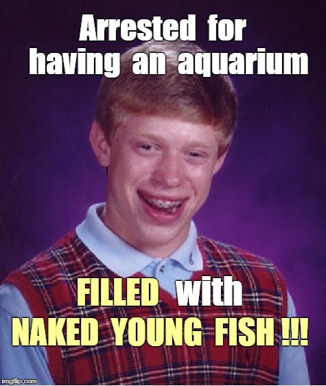 Bad Luck Brian's Aquarium | Arrested  for  having  an  aquarium; with; FILLED; NAKED  YOUNG  FISH !!! | image tagged in memes,bad luck brian,fish,aquarium,arrested | made w/ Imgflip meme maker