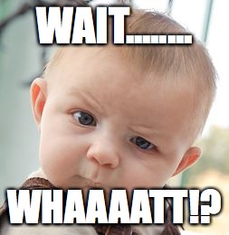 Skeptical Baby Meme | WAIT........ WHAAAATT!? | image tagged in memes,skeptical baby | made w/ Imgflip meme maker