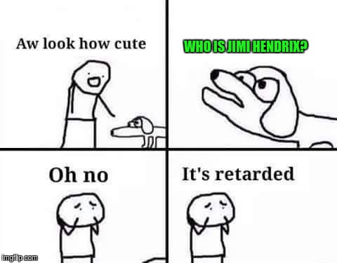 Oh no its retarded | WHO IS JIMI HENDRIX? | image tagged in oh no its retarded | made w/ Imgflip meme maker