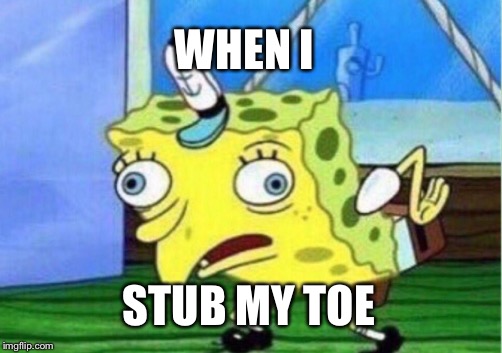 Mocking Spongebob Meme | WHEN I; STUB MY TOE | image tagged in memes,mocking spongebob | made w/ Imgflip meme maker