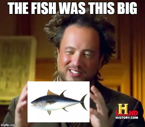 Ancient Aliens Meme | THE FISH WAS THIS BIG | image tagged in memes,ancient aliens | made w/ Imgflip meme maker