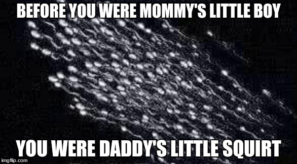 10cc | BEFORE YOU WERE MOMMY'S LITTLE BOY; YOU WERE DADDY'S LITTLE SQUIRT | image tagged in sperm,memes,funny,nsfw | made w/ Imgflip meme maker