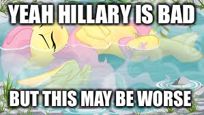 YEAH HILLARY IS BAD; BUT THIS MAY BE WORSE | image tagged in sexy,my little pony,water,belly button,fluttershy | made w/ Imgflip meme maker