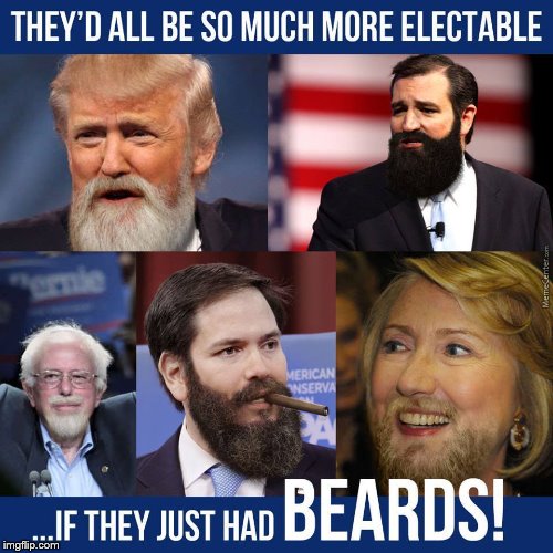 Not really a political meme... So haters you can back off. | LOL SO FUNNY | image tagged in politics,beard baby,donald trump,bernie sanders,hillary clinton,ted cruz | made w/ Imgflip meme maker