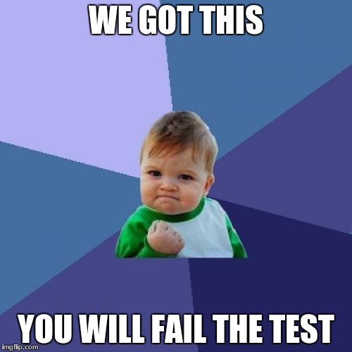 Success Kid | WE GOT THIS; YOU WILL FAIL THE TEST | image tagged in memes,success kid | made w/ Imgflip meme maker