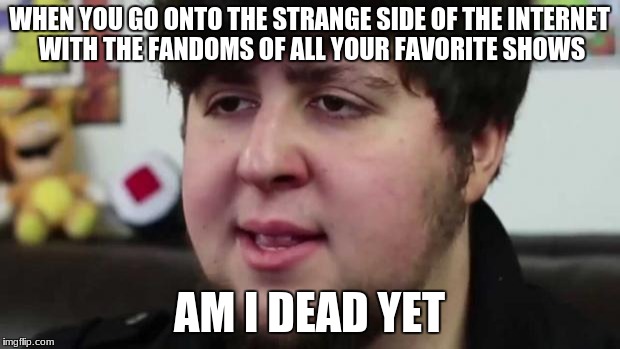 Jontron Am I dead yet | WHEN YOU GO ONTO THE STRANGE SIDE OF THE INTERNET WITH THE FANDOMS OF ALL YOUR FAVORITE SHOWS; AM I DEAD YET | image tagged in jontron am i dead yet | made w/ Imgflip meme maker