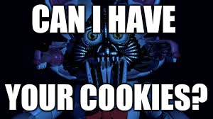 Funtime foxy jumpscare fnaf sister location | CAN I HAVE; YOUR COOKIES? | image tagged in funtime foxy jumpscare fnaf sister location | made w/ Imgflip meme maker