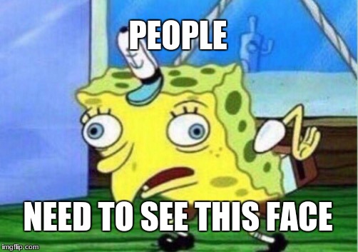 Mocking Spongebob Meme | PEOPLE; NEED TO SEE THIS FACE | image tagged in memes,mocking spongebob | made w/ Imgflip meme maker