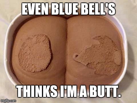 Ice cream mooning me | EVEN BLUE BELL'S; THINKS I'M A BUTT. | image tagged in memes,icecream | made w/ Imgflip meme maker