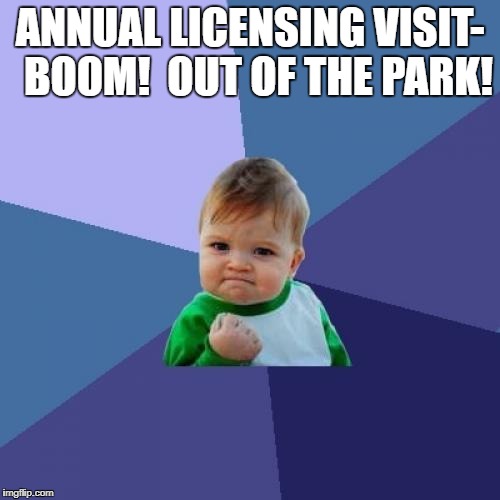 Success Kid Meme | ANNUAL LICENSING VISIT- 
BOOM!  OUT OF THE PARK! | image tagged in memes,success kid | made w/ Imgflip meme maker