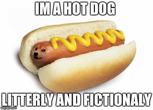 doge hot doge | IM A HOT DOG; LITTERLY AND FICTIONALY | image tagged in doge hot doge | made w/ Imgflip meme maker