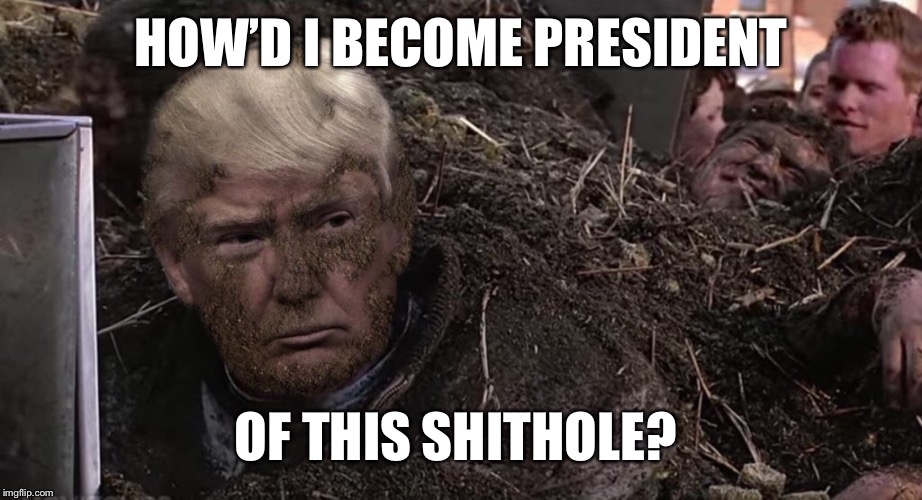 SHITHOLE!!!!! | HOW’D I BECOME PRESIDENT; OF THIS SHITHOLE? | image tagged in donald trump,shithole,matrix morpheus,biff tannen | made w/ Imgflip meme maker