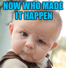 Skeptical Baby Meme | NOW WHO MADE IT HAPPEN | image tagged in memes,skeptical baby | made w/ Imgflip meme maker