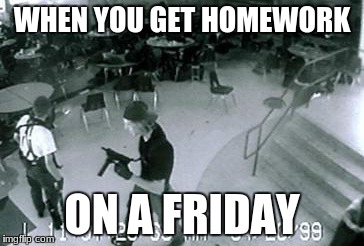 when you get homework on Friday  | WHEN YOU GET HOMEWORK; ON A FRIDAY | image tagged in memes | made w/ Imgflip meme maker