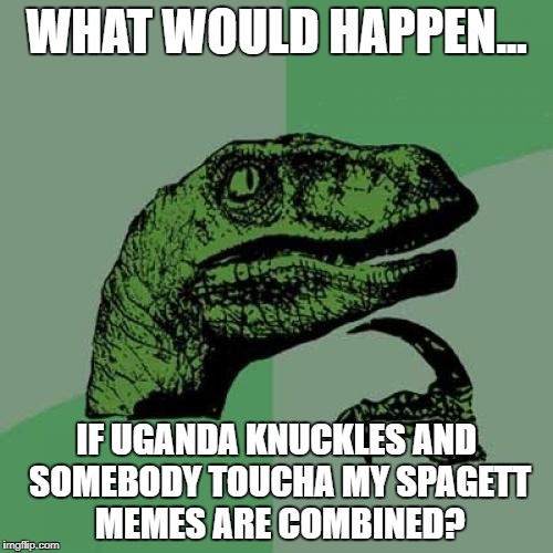 Philosoraptor Meme | WHAT WOULD HAPPEN... IF UGANDA KNUCKLES AND SOMEBODY TOUCHA MY SPAGETT MEMES ARE COMBINED? | image tagged in memes,philosoraptor | made w/ Imgflip meme maker