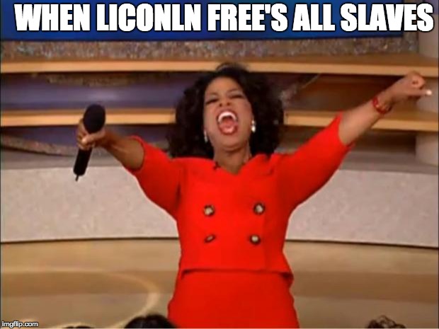 Oprah You Get A Meme | WHEN LICONLN FREE'S ALL SLAVES | image tagged in memes,oprah you get a | made w/ Imgflip meme maker