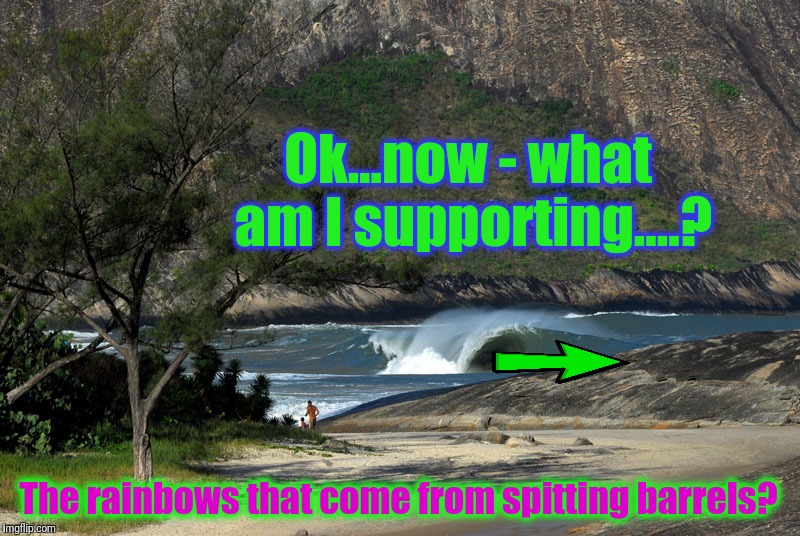 Ok...now - what am I supporting....? The rainbows that come from spitting barrels? | made w/ Imgflip meme maker