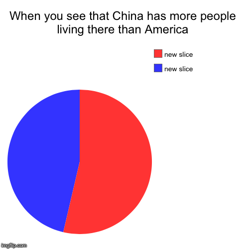 When you see that China has more people living there than America | | image tagged in funny,pie charts | made w/ Imgflip chart maker