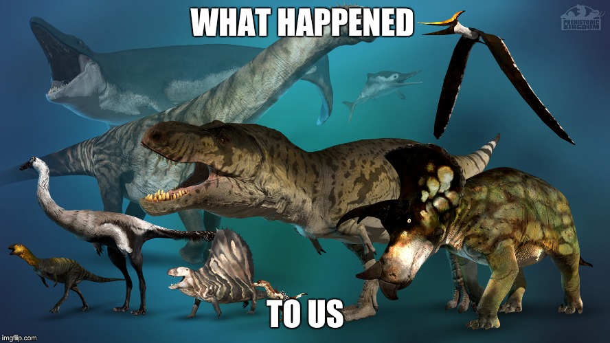 Prehistoric Kingdom Dinosaurs | WHAT HAPPENED; TO US | image tagged in video games,dinosaurs,simulation,t-rex,colorful | made w/ Imgflip meme maker