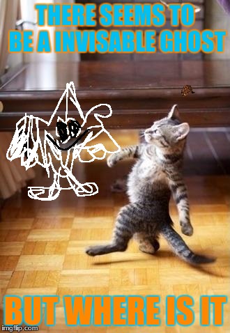 Cool Cat Stroll Meme | THERE SEEMS TO BE A INVISABLE GHOST; BUT WHERE IS IT | image tagged in memes,cool cat stroll,scumbag | made w/ Imgflip meme maker