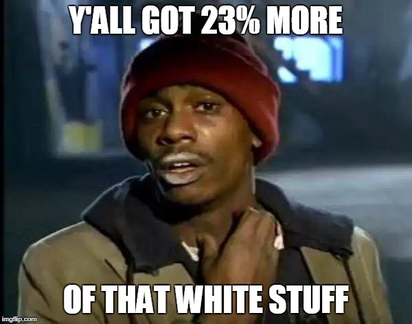 Y'all Got Any More Of That Meme | Y'ALL GOT 23% MORE OF THAT WHITE STUFF | image tagged in memes,y'all got any more of that | made w/ Imgflip meme maker
